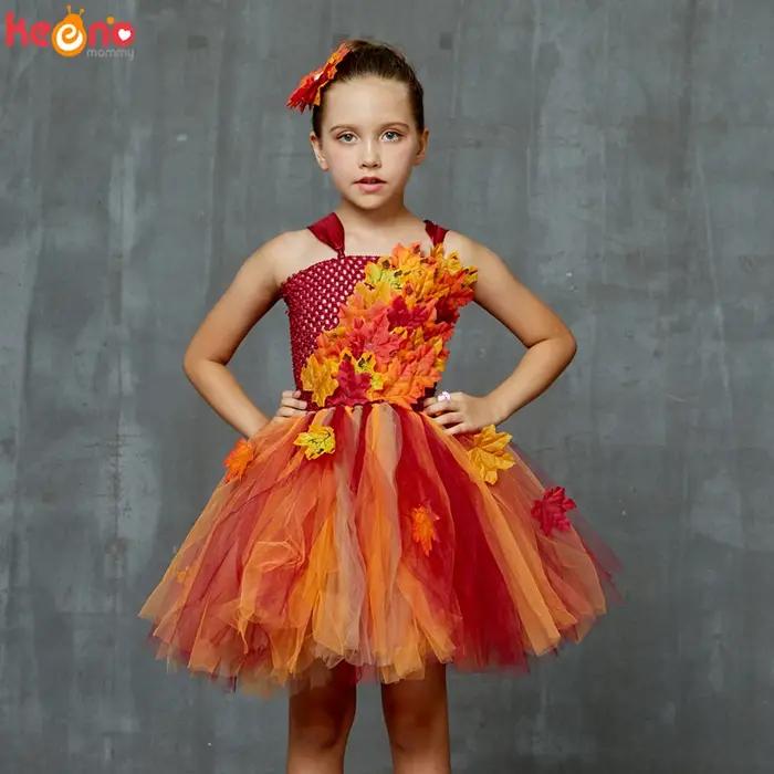 Robe Tutu d'automne pour filles, déguisement de feuilles d'érable pour enfants, Costume fantaisie d'