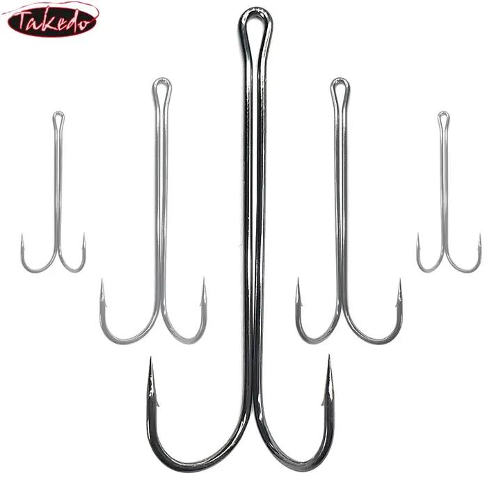 TAKEDO 10 pièces 9883 rond courbé longue tige Double crochet de pêche hauteur en acier au carbone no