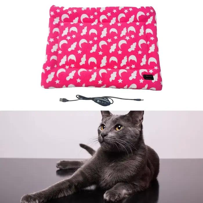 Coussin Chauffant Imperméable Doux en Peluche pour Chiens et Chats Utilisable Intérieurement et Extérieurement Blanc ou Bleu Marine