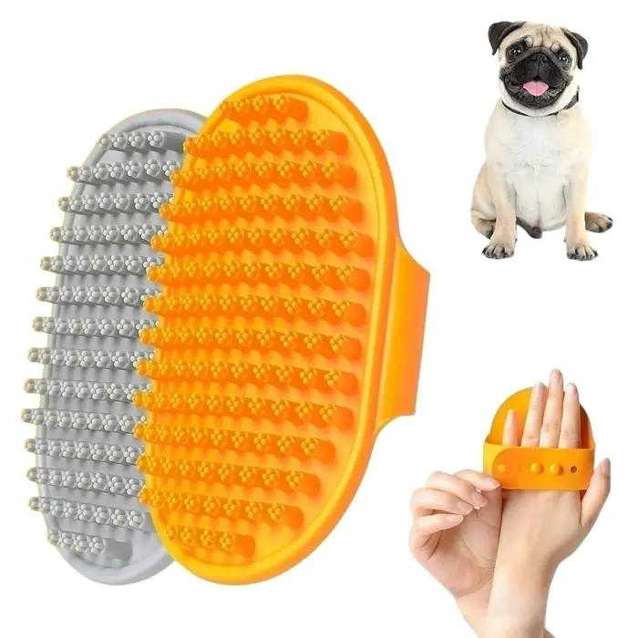 Brosse de bain pour chien, toilettage pour chiens, Massage apaisant, poils en caoutchouc, peigne à curry avec poignée annulaire réglable pour chiens et chats de compagnie