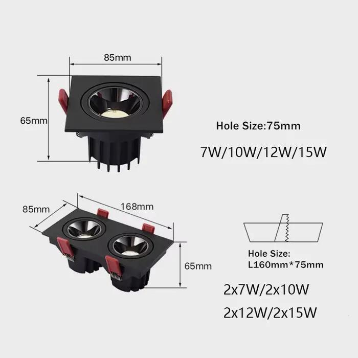 Plafond LED encastré 24W 10W simple/Double tête LED spots CREE COB Anti-éblouissement Downlight pour