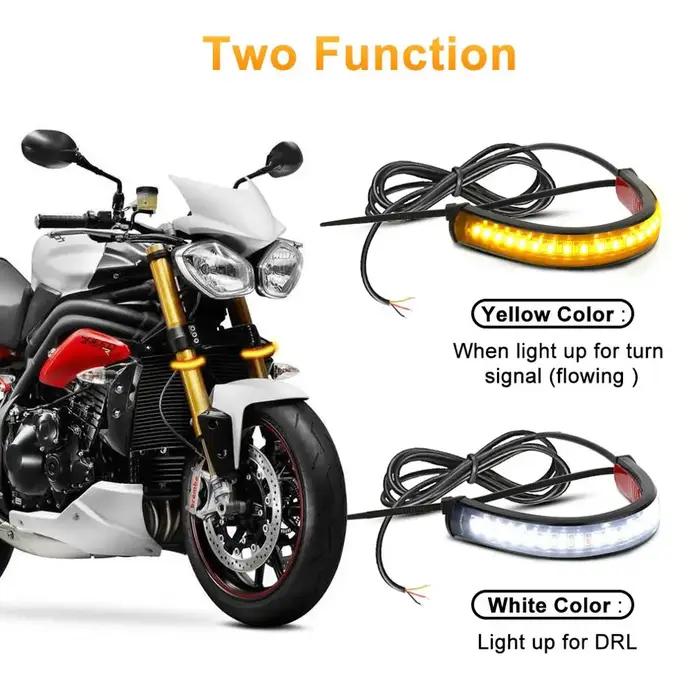 Clignotant LED Universel DRL pour Moto, Lumière Blanche Ambre, Bande, Fourche, 12V