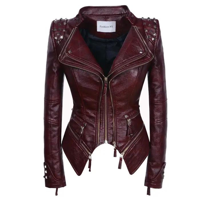 Veste de moto en cuir synthétique SX pour femme