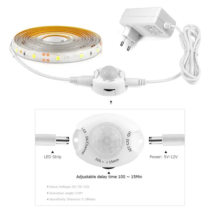 Placard lumineux LED 1M-5M avec capteur de mouvement PIR veilleuse 12V 2835 bande LED pour cuisine c