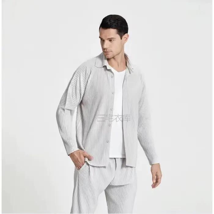 Miyake plissé Plisse chemise hommes 2025 chemise à manches longues sens musculaire haut veste printe
