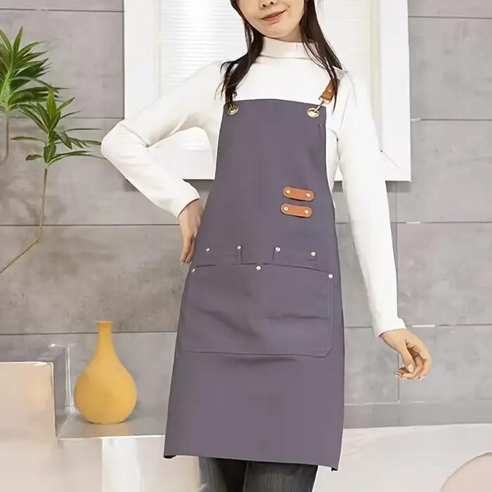 Tabliers de chef pour hommes et femmes avec grandes poches, toile de coton, dos croisé réglable, cui