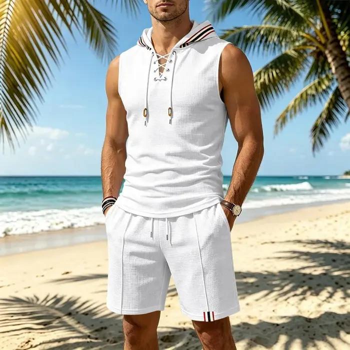 Nouvel ensemble de vêtements d'été pour hommes en deux pièces : haut à capuche sans manches + ensemb
