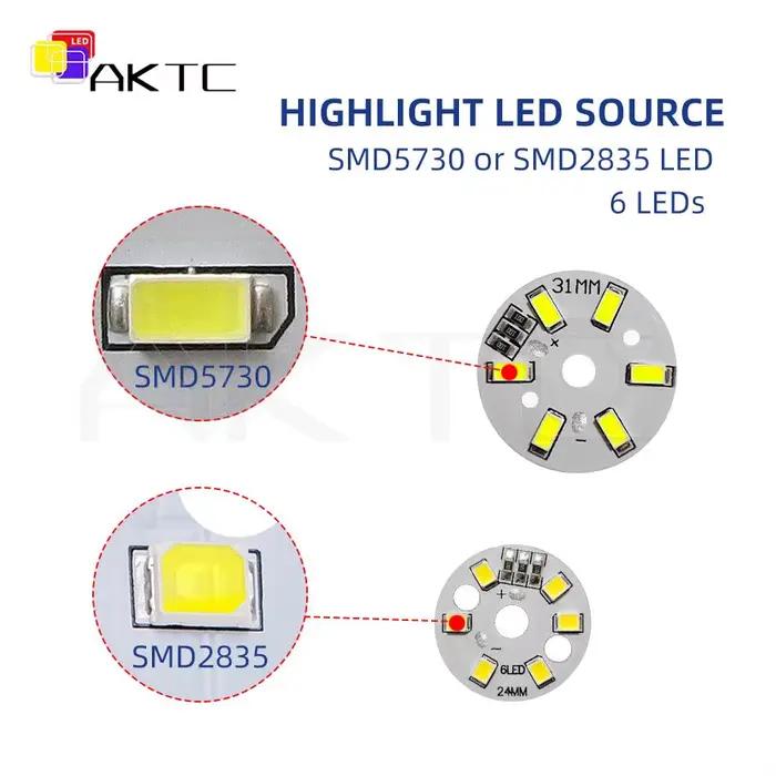 Panneau lumineux LED rond DC 5V 3W, basse tension 5730 2835 SMD 6 LED 3000K chaud ou blanc 6000K, pa