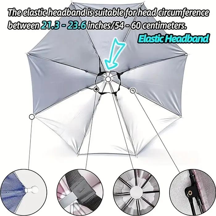 Chapeau parapluie parapluie monté sur la tête, protection de la pluie et du soleil d'été, chapeau parapluie de pêche en plein air, chapeau parapluie porté sur la tête