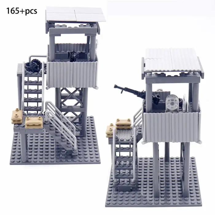 Moc WW2 – tour de garde militaire, armée de armes, modèle de scène de guerre, blocs de construction, Kit de briques, jouets pour enfants