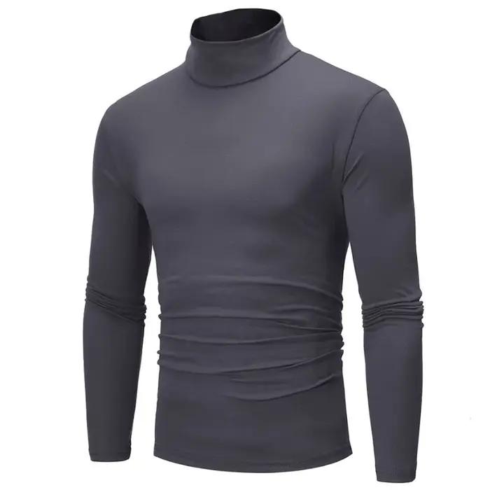 Sous-vêtements thermiques pour hommes polyester t-shirt col montant manches longues fin et ajusté pour hiver confortable activité quotidienne