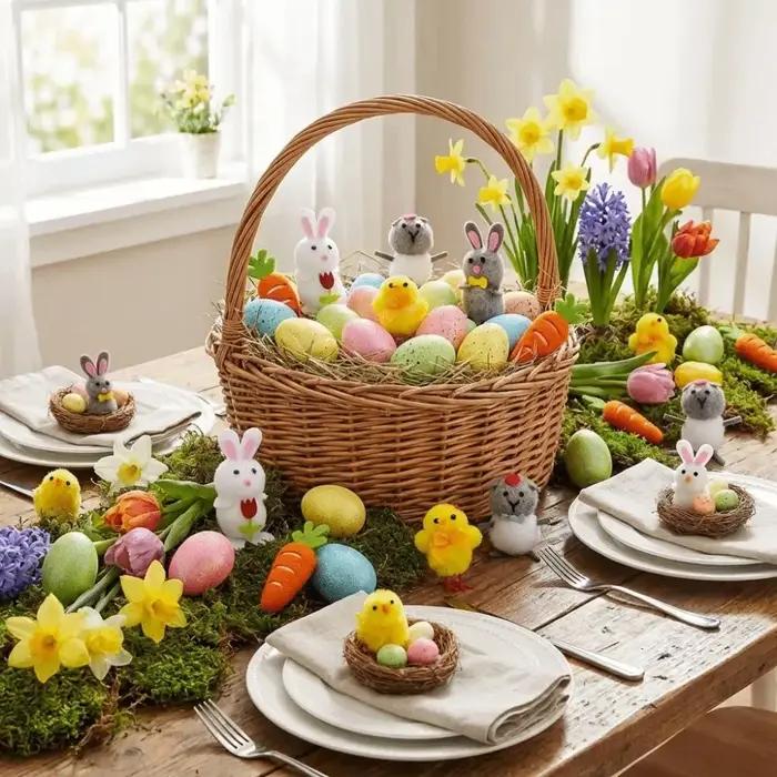 Ornement de Pâques amusant et joyeux : Œufs de Pâques, poussins et figurines de lapin réalistes faites à la main – Décoration de Pâques mignonne et interactive pour les fêtes