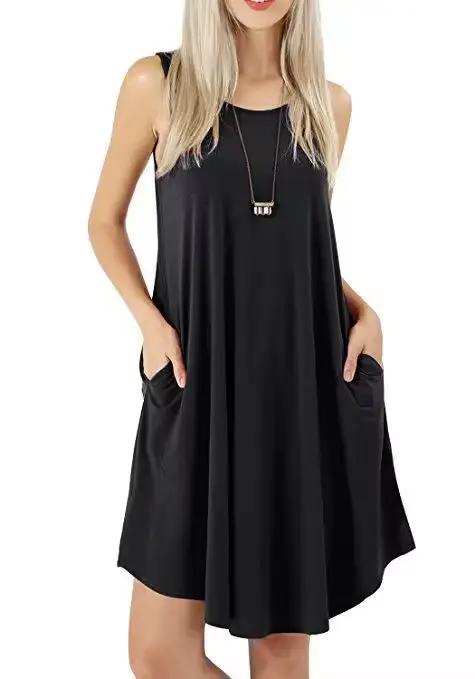 Offre spéciale d'été de la saison, sans manches, avec poches, gilet décontracté, T-shirt, robe mi-longue, Style frais et doux, mélange de coton et de Polyester, sans Co...