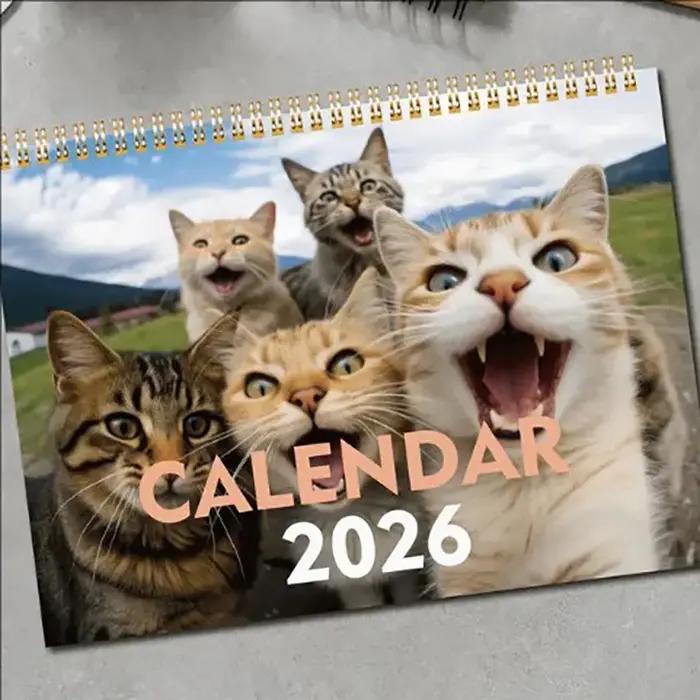 Calendrier Cat and Friends 2026 – Série Cat Selfie de 12 mois, édition anglaise, matériel papier, vu