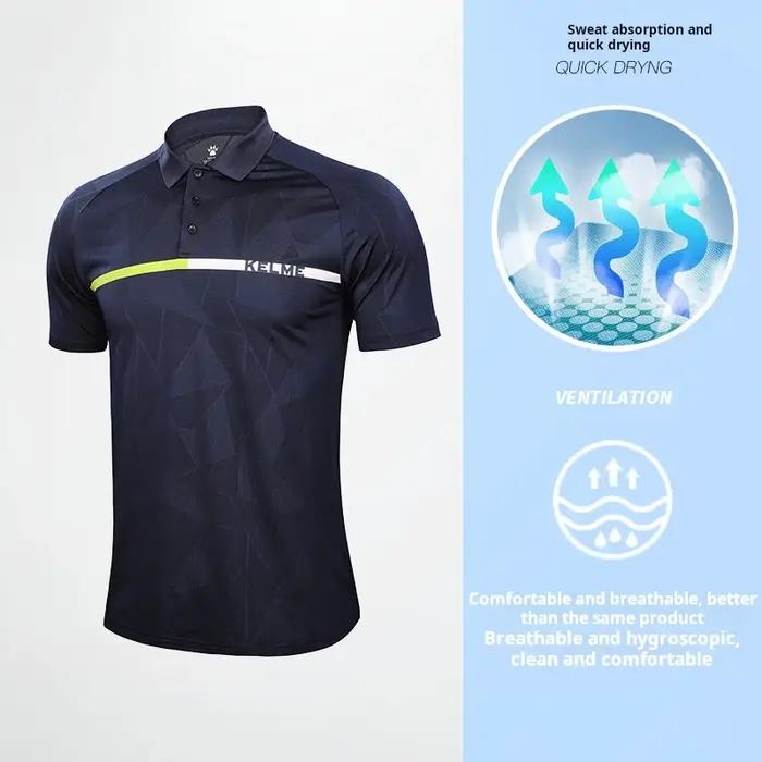 Kelme-Polo confortable et respirant pour homme, t-shirt à manches courtes, imprimé, anti-transpirati