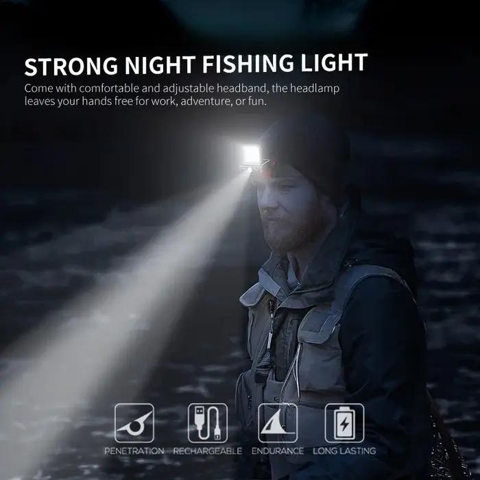 Phare de capteur de mouvement d'équipement d'éclairage de secours, lampe frontale LED rechargeable avec capuchon à clipser pour la randonnée et le travail de nuit