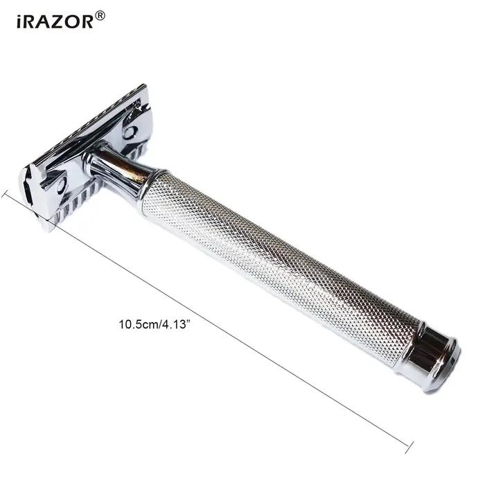 Rasoir de sécurité iRAZOR en laiton massif couleur argent pour rasage traditionnel et durable, rasoir homme, cadeau d'anniversaire ou de Noël, rasage du visage et du corps