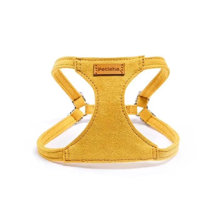 Ensemble de harnais et de laisse pour chien en daim véritable de luxe | Gilet rembourré anti-choc doux avec laisse en cuir souple pour chiens de petite, moyenne et grande taille