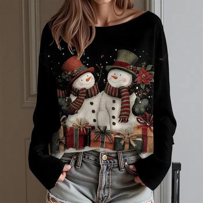 Teckel moche fête de noël T-Shirt femme Sexy épaules dénudées à manches longues haut drôle noël chie