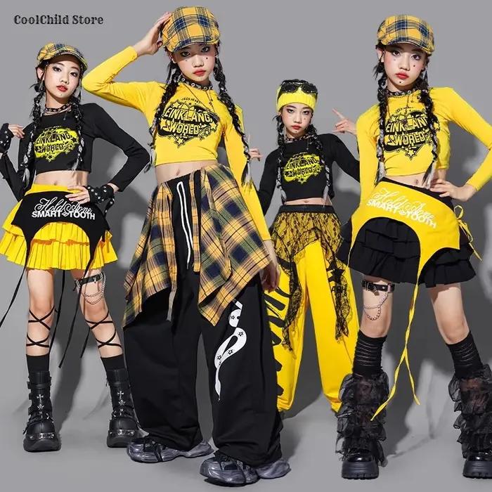Filles K-pop haut court Cargo pantalon jupe de danse de rue garçons Hip Hop vêtements ensembles enfa