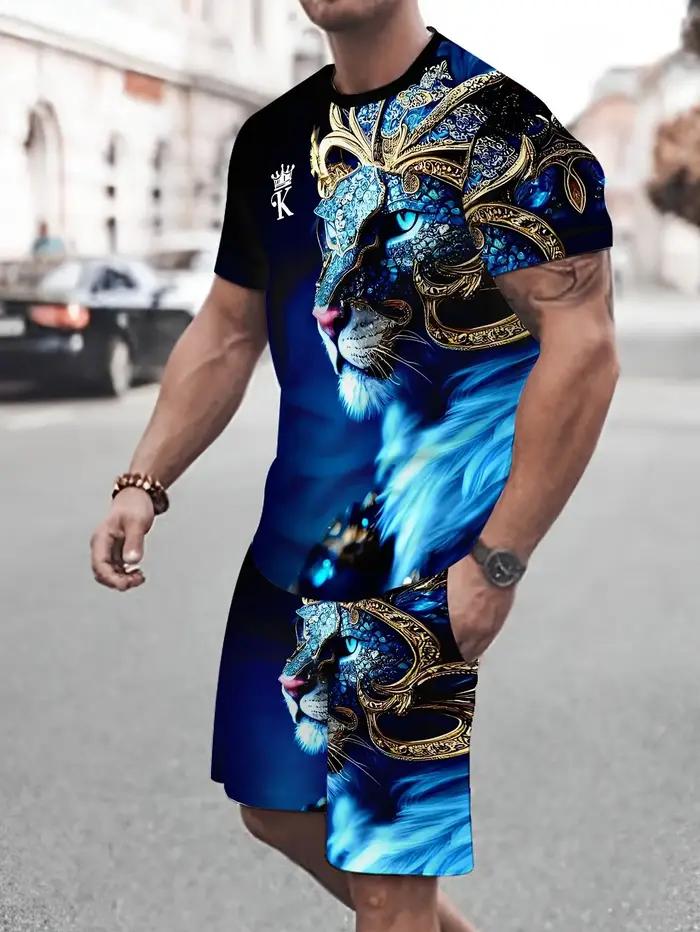 Ensemble décontracté pour homme : T-shirt et short imprimés, style artistique, vêtements d'été décontractés pour l'extérieur, ensemble 2 pièces
