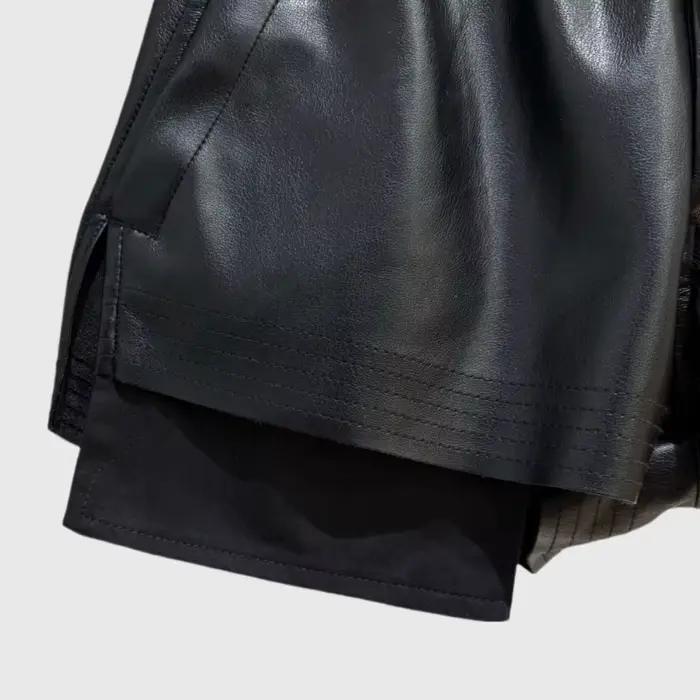 HKSH été nouvelles femmes Style foncé Shorts en cuir PU cordon taille élastique mode Punk Streetwear