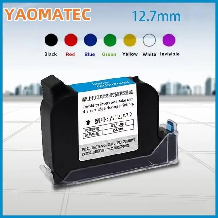 Cartouche d'encre pour imprimante à jet d'encre portable YAOMATEC A12 à séchage rapide, compatible avec les solvants écologiques, haute adhérence, 12,7 mm