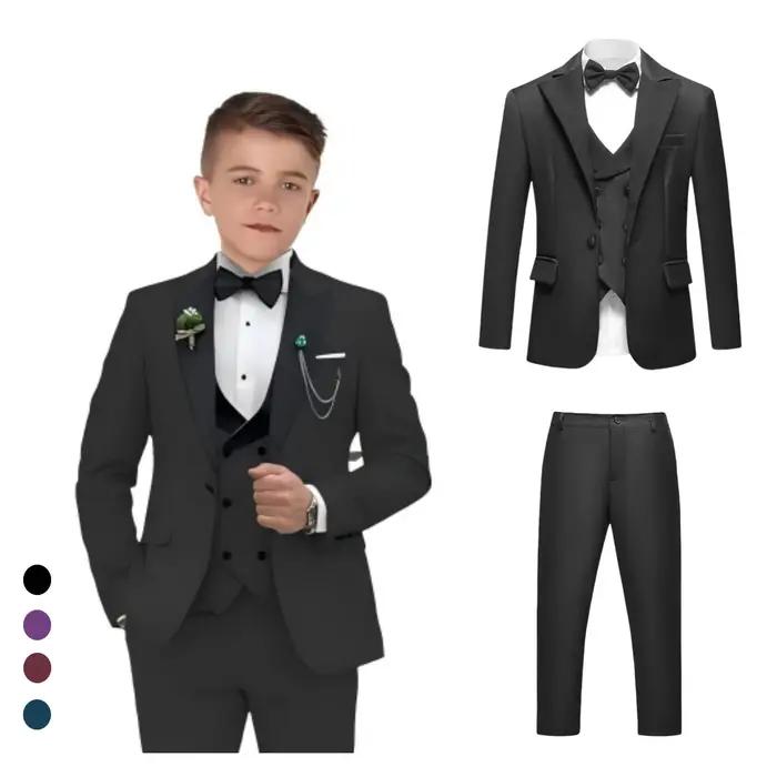 Ensemble de costume vintage 4 pièces pour garçons de 3 à 14 ans, ensemble de smoking formel pour enf