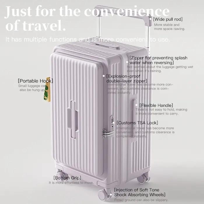 Bagage extensible de grande capacité, valise trolley épaisse à ouverture frontale, valise de voyage