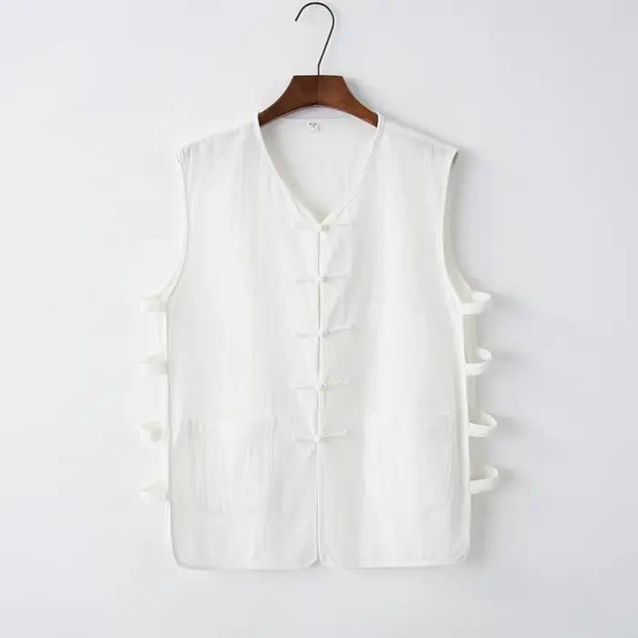 Vêtements traditionnels chinois kung fu pour hommes, tai chi, mode d'été décontractée, gilet en coton et lin