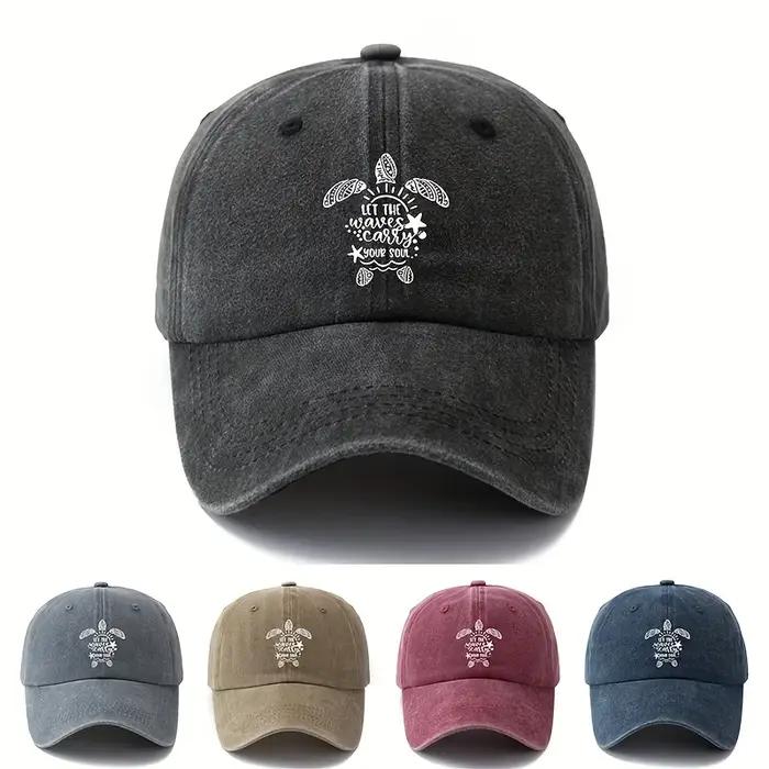 Casquette de baseball unisexe à imprimé tortue de mer, tendance et polyvalente, avec une visière incurvée légère et un effet vintage classique.