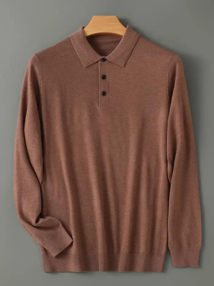 Printemps automne hommes chemise mérinos peigné laine tricoté pull à manches longues col Polo vêteme