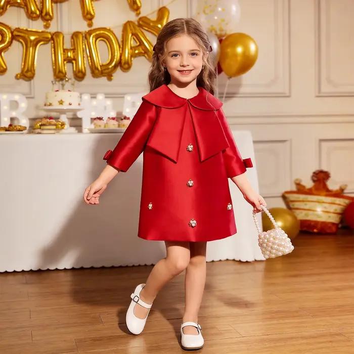 Robe de princesse pour filles style anglais jupe évasée polyester perles pour occasions spéciales années 7-13