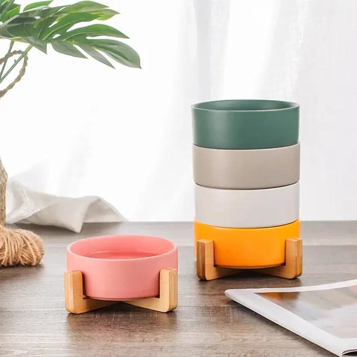 Filles en céramique avec support en bois pour animaux de compagnie