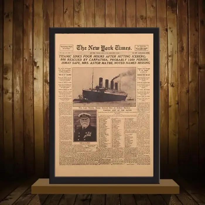 Affiche Historique de New York Titanic Naufrage Ancien Journal Décor Mur Rétro Vintage Occasionnellement Offrir
