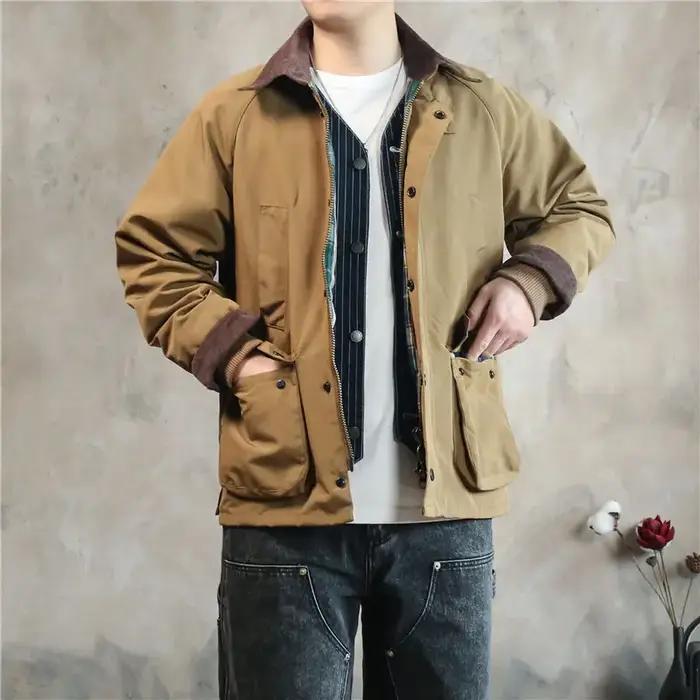 Veste coupe-vent imperméable homme style anglais col rabattu matériau coton pour automne hiver et printemps occasions décontractées