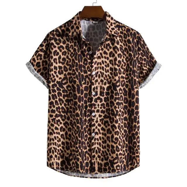 Léopard hawaïen Sexy Floral mâle Camisa coupe ajustée à manches courtes fête plage décontracté hommes chemises pour homm