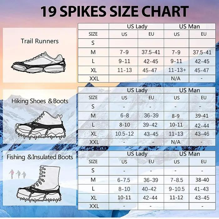 Crampons à pince 19 pointes en silicone pour randonnée, escalade, marche et activité hivernale sur neige et glace