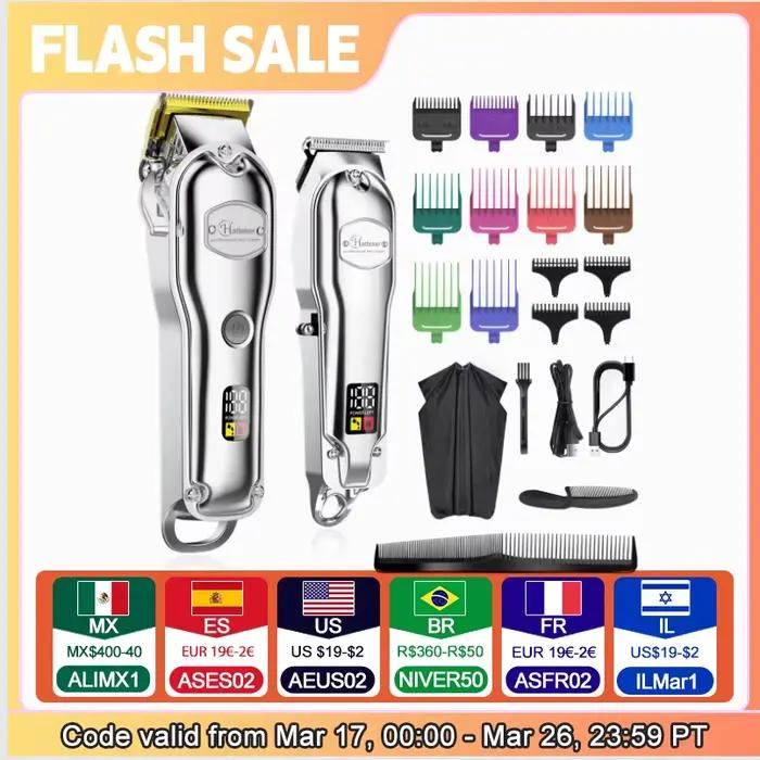 Hatteker professionnel coupe-cheveux homme tondeuse à cheveux ensemble métal électrique sans fil ton