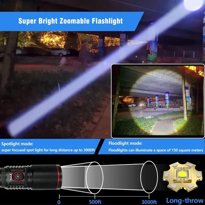 Lampe de poche Laser blanche LED puissante, batterie 18650 ou 21700, lampe torche Zoom en alliage d'