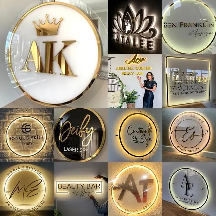 Panneau d'affaires en acrylique personnalisé LED rond, néons d'affaires, Logo, Plaque de signe, cerc