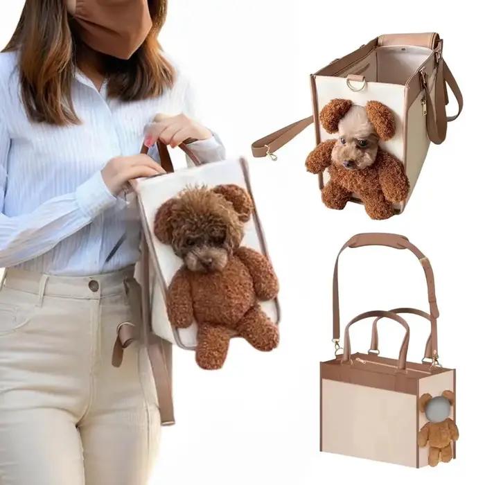 Sac de transport pour petits chiens ou chats en cuir souple avec fenêtre de vision et clip de laisse pour déplacements sûrs et élégants