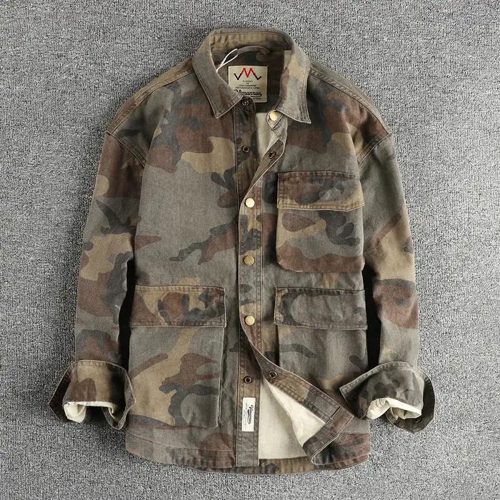 Chemise cargo tissée à la voile de perles de coton, conception de poche tridimensionnelle, éventail