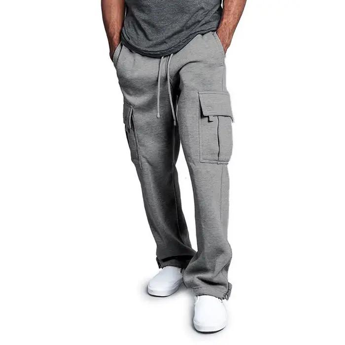 Pantalon survêtement chasse homme coupe droite loose multi-poches jogging sport streetwear décontracté