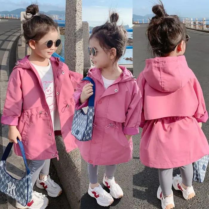 Manteau à capuche rétractable pour filles de 3 à 12 ans, style décontracté, coton et polyester, idéal pour l'automne et les sorties familiales