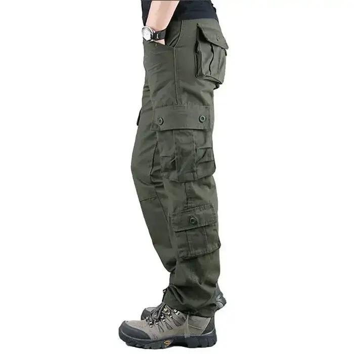 Pantalon cargo homme été printemps automne - Coupe droite ample en coton pur - Multi-poches casual décontracté