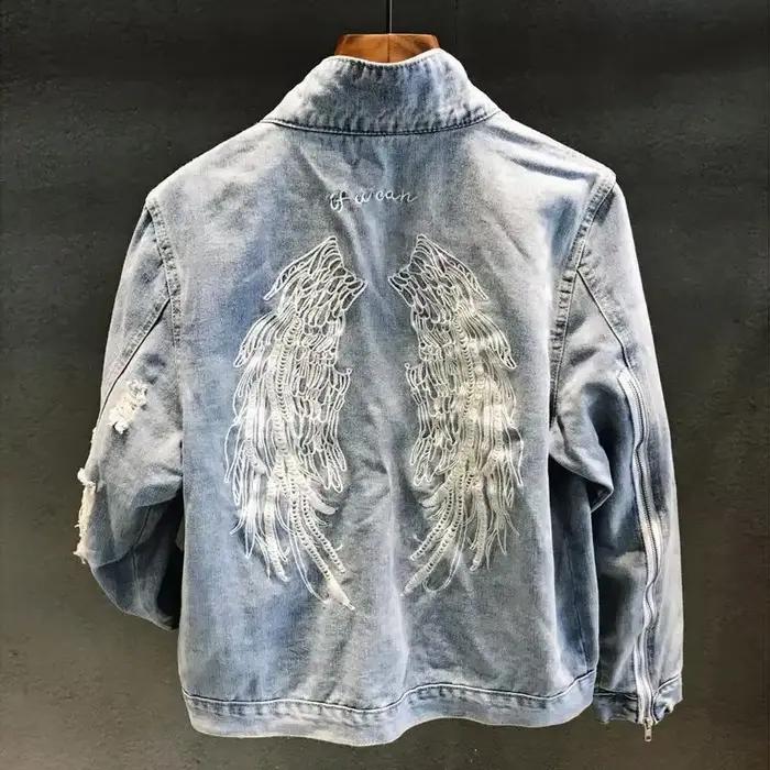 Manteau de Cowboy pour hommes avec trou vestes en jean homme ample automne déchiré de tissu vêtements pour hommes livraison rapide nouveau dans un prix pas cher élégant
