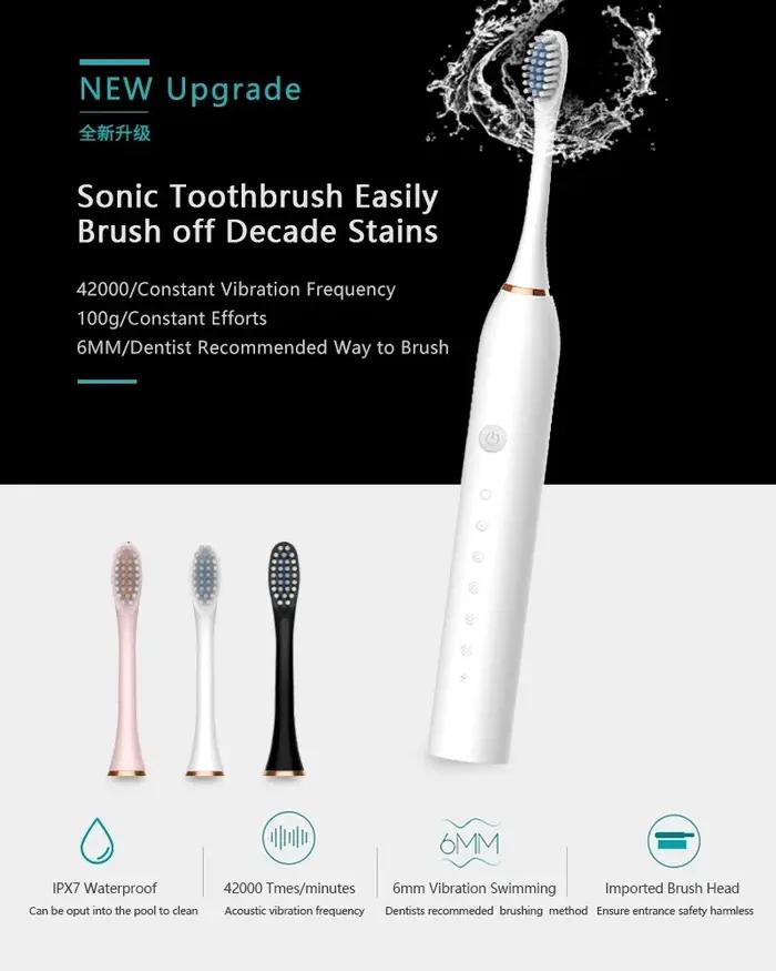 Brosse à dents électrique sonique pour adulte, Ultra sonique, automatique, Rechargeable par USB, éta