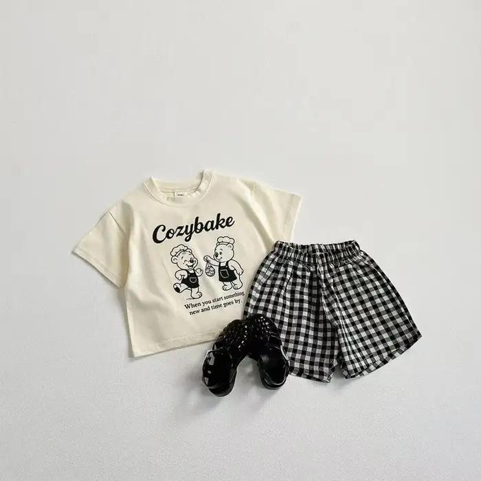 2025 nouveaux vêtements d'été costume à manches courtes imprimé dessin animé T-shirt + Shorts enfants deux pièces ensemb