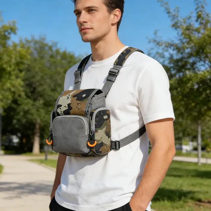 Harnais de poitrine pour jumelles avec pochette étanche pour télémètre, harnais pour jumelles avec housse de pluie pour la chasse et la randonnée